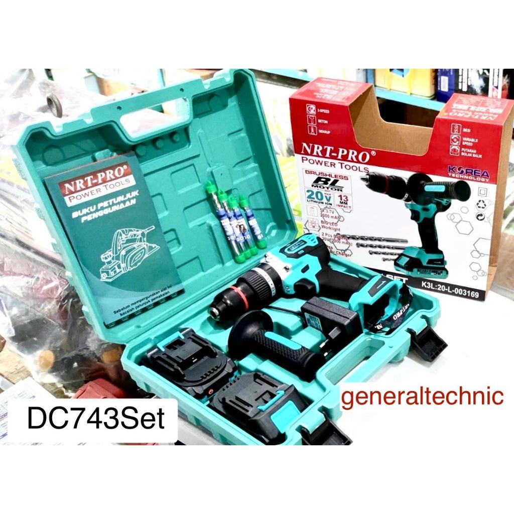 Cordless Impact Drill DC 743 NRT-Pro Bor Batre 13MM 20V NRT-Pro DC743 Set 2 Batre