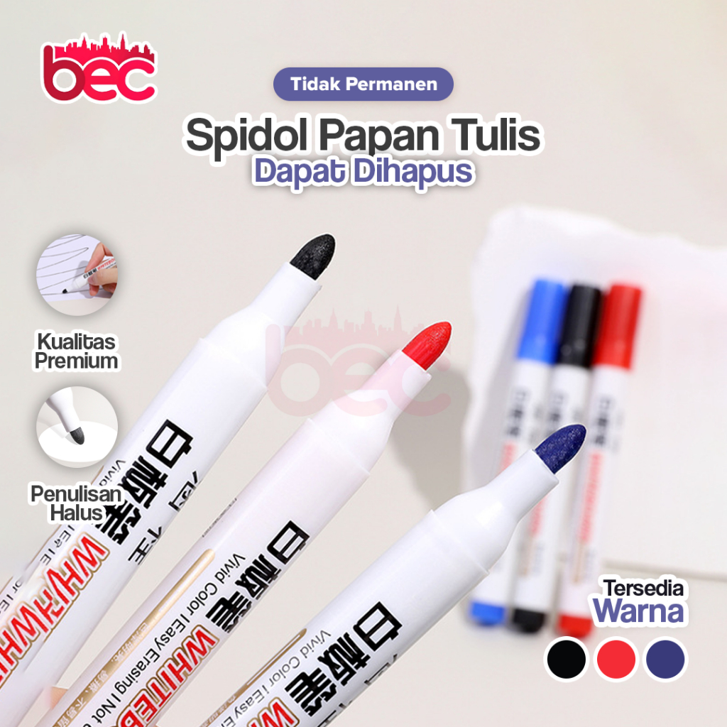 

[BEC] Spidol Papan Tulis Premium Quality Dapat Dihapus Tip 1.5 mm | Whiteboard Marker | Spidol Papan Tulis