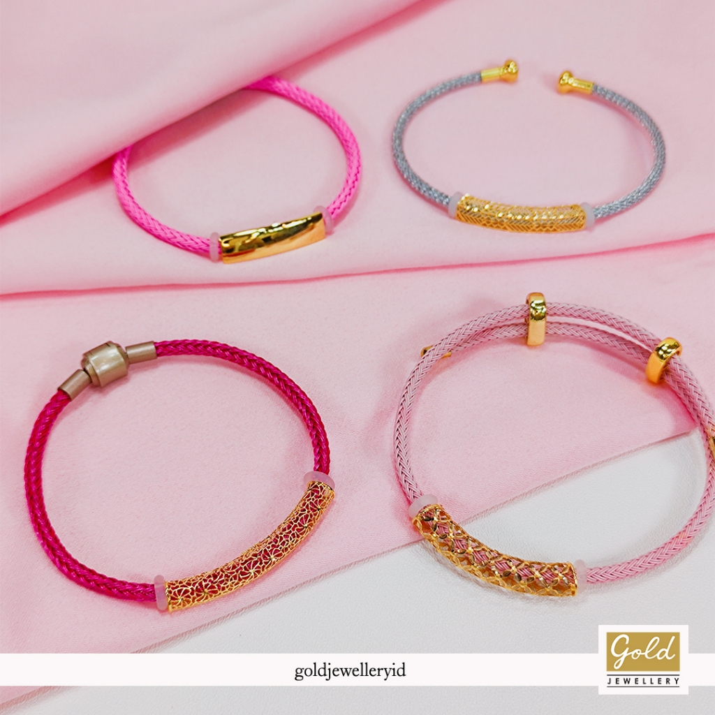 Gelang tali emas kuning 700 16k charm pipa tali pdr