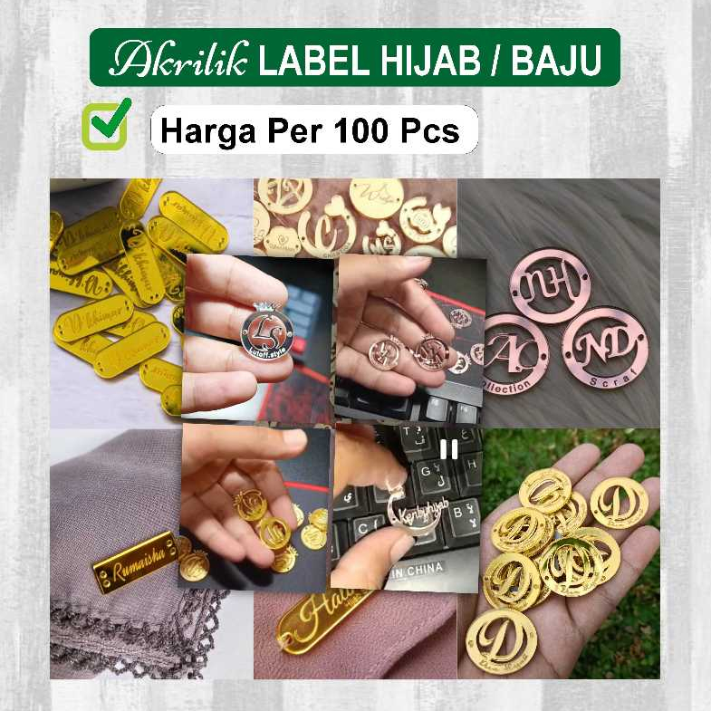 

Isi 100 Pcs Label Custom Akrilik Hijab Jilbab Kaos Baju Gamis Gold Rose Gold Silver Transparant