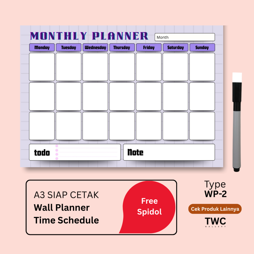 

A3 TIME SCHEDULE/TIME MANAGEMENT/MONTHLY PLANNER/DAILY PLANNER/JADWAL HARIAN/JADWAL KEGIATAN BISA TULIS-HAPUS BAHAN PREMIUM