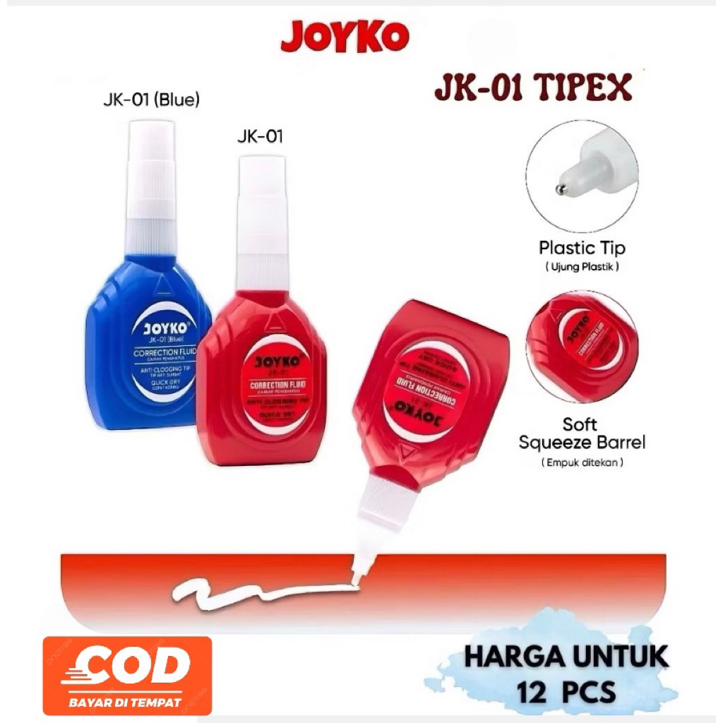 

Tipex Correction Fluid Joyko Jk-01 (6pcs) / 12 pcs JOYKO CORRECTION FLUID JK-01 TIPEX CAIR / Correction Fluid / Tipe-X cair Joyko JK-01 ( 1pak/ 12pcs ) / TIP EX CAIR JOYKO JK-01/ JK-101 / JOYKO CORRECTION FLUID JK 01