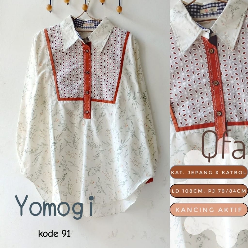 Kemeja Kerja Wanita/Yomogi Kemeja Katun Jepang/Kemeja Motif