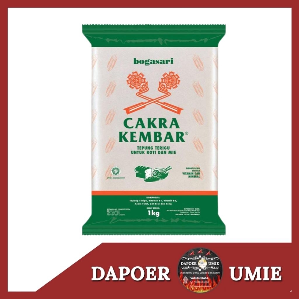 

CAKRA KEMBAR Tepung Terigu Protein Tinggi 1 Kg – Tepung Roti, Pizza, Donat, Mie, Bakery