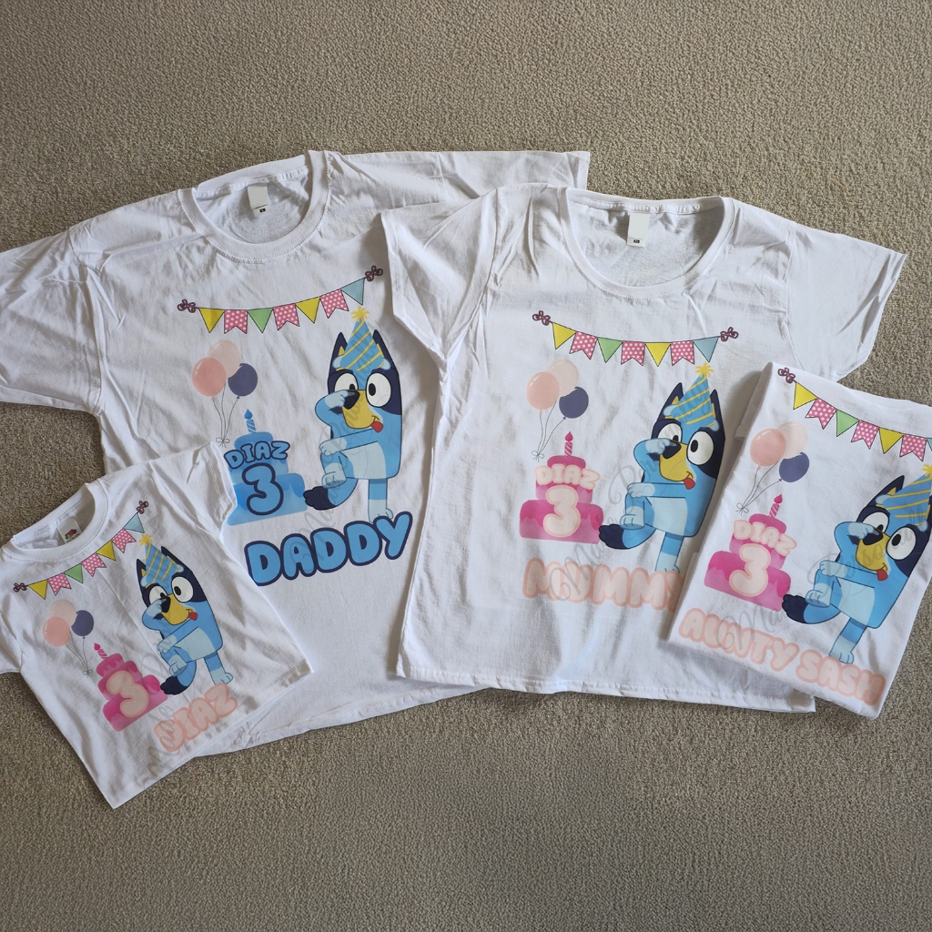 Herlin Collection_Kaos Couple Family ULTAH BIRTHDAY CAKE KUE BLUE BANDIT RUBAH LICIK_Kaos Atasan  An