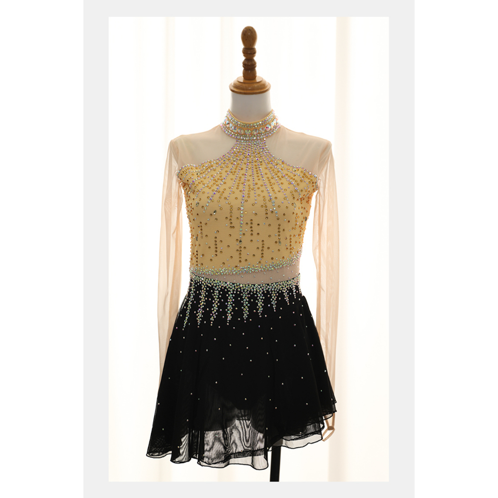 Ice Dance Elf Figure skating performance costumes children's adult women's Pochantas Gold Dress BD99