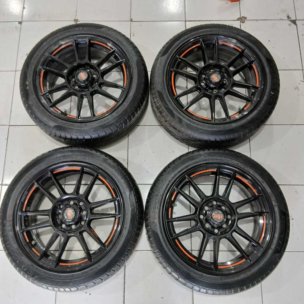 Pelek Racing HsR Kencana Ring 16 Baut 4 + Ban 195 50 R16 Prod 2025 Velg Mobil Jazz Brio Mobilio DLL