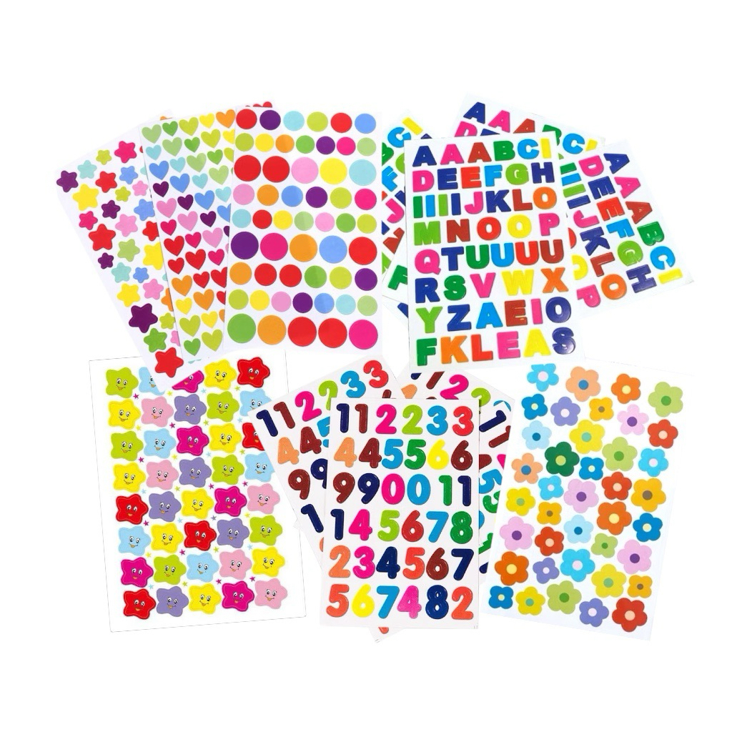 

1 lembar Colorful Reward Star Love Flower Huruf Angka Number Alfabet Nomor Alphabet Stiker Bulat Bintang Bunga