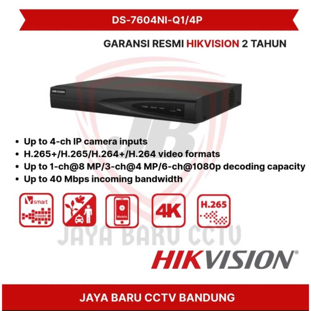 DS-7604NI-Q1/4P NVR IP Camera CCTV Hikvision 4 ch PoE Kamera