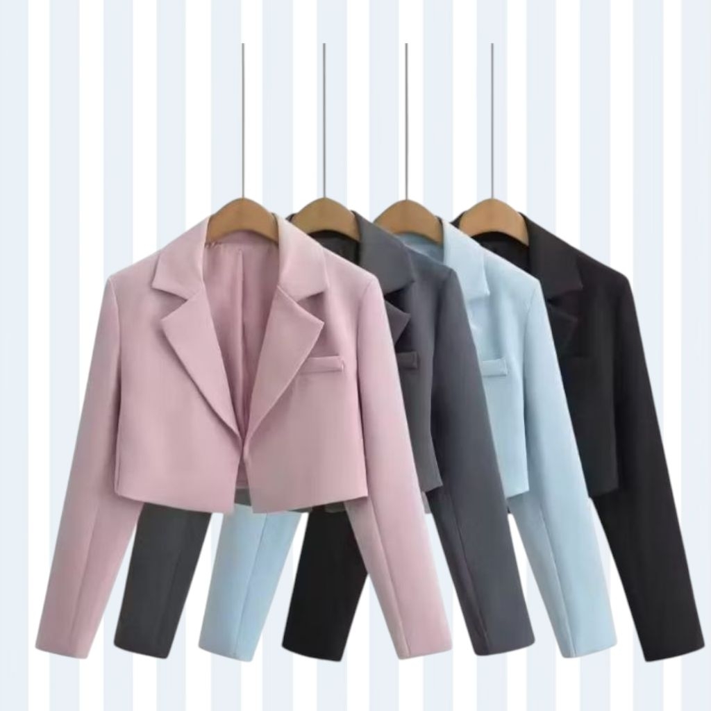 Blazer Crop Wanita Korea Formal Casual Lengan Panjang Modis – Outer Jas Cewek Elegan