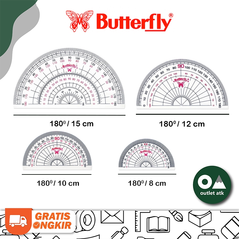 

Busur Protractor No 8 180° 15cm Butterfly Clear Plastic Bow Ruler