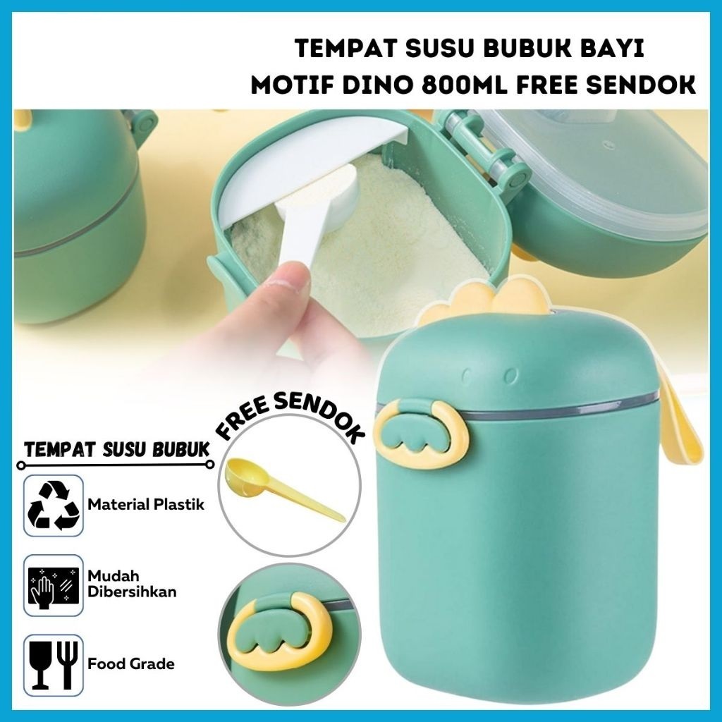 Tempat Susu Bubuk Bayi Motif Dino 800ml Free Sendok / Sealed Milk Powder Container Storage Box Littl