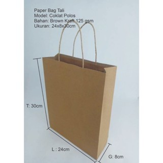 

100 PCS Paperbag SOS L 24X8X30 Coklat + Tali 125GSM.