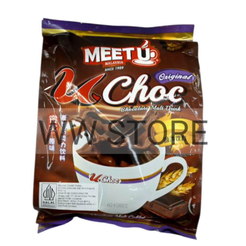 

Minuman coklat cokelat paduan halal MUI MEET U MALAYSIA U Choc Chocolate Malt Drink Original 576g ( 16pcs x 36g )