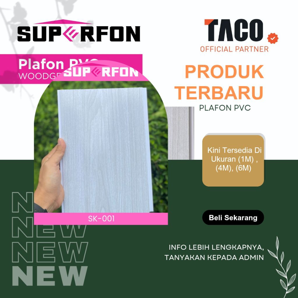SUPERFON Plafon PVC SK-001 F Snow Birch Plafon PVC serat kayu abu-abu