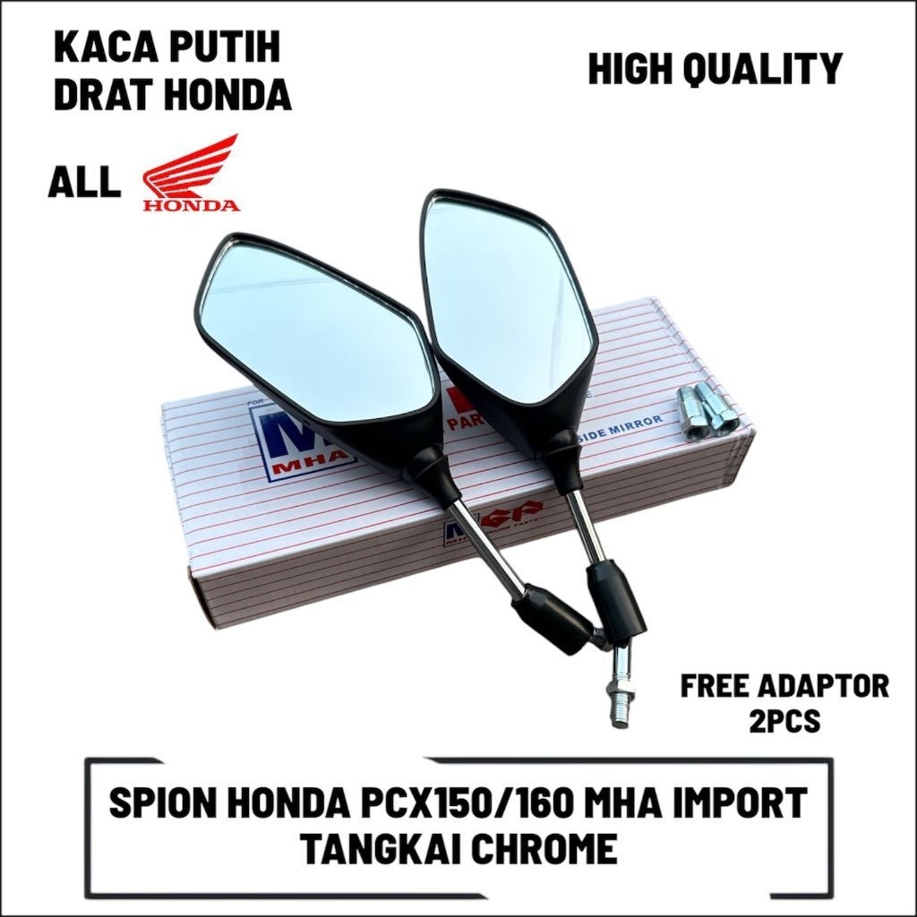 Spion PCX kaca putih datar gagang chrome MHA Import PCX 150 160 Vario 125 150 160 ADV NMAX AEROX Lex