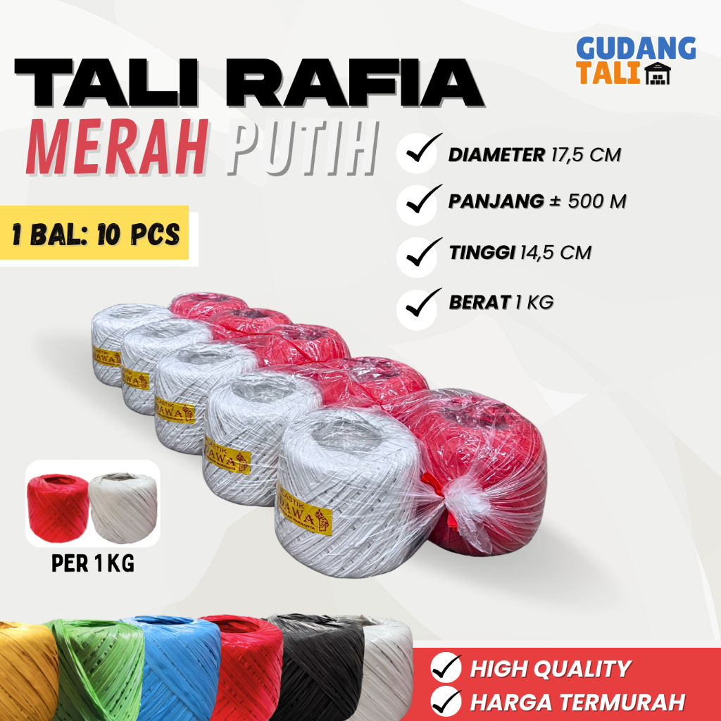 

Paket Kemerdekaan Tali Rafia Merah Putih 1Kg isi 10 pack – Warna Cerah, Kualitas Juara!