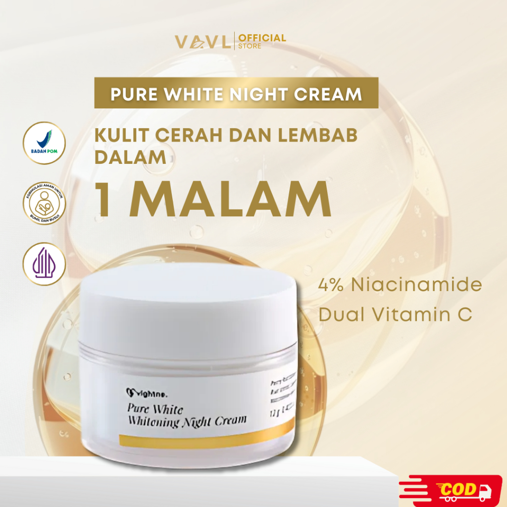 VAVL Pure White Night Cream (New) | Night Cream Glowing | Night Cream Mencerahakan | Night Cream