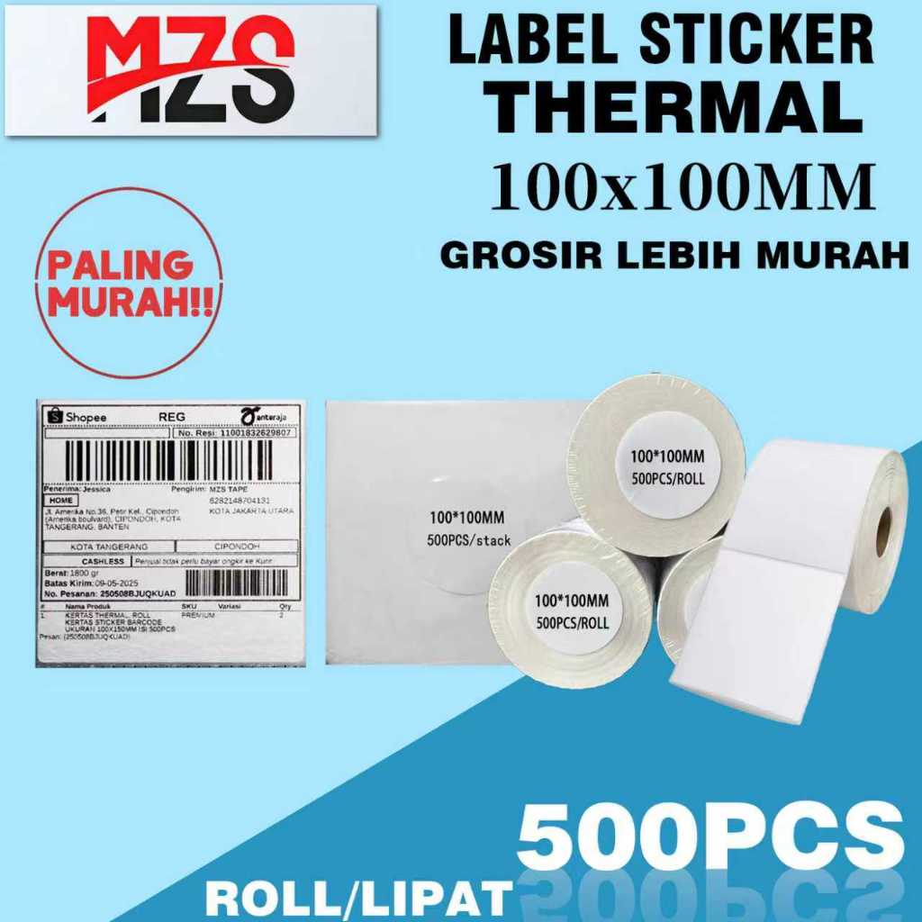 

LABEL STICKER THERMAL 100x100 500pcs roll/lipat BJ003 BD003