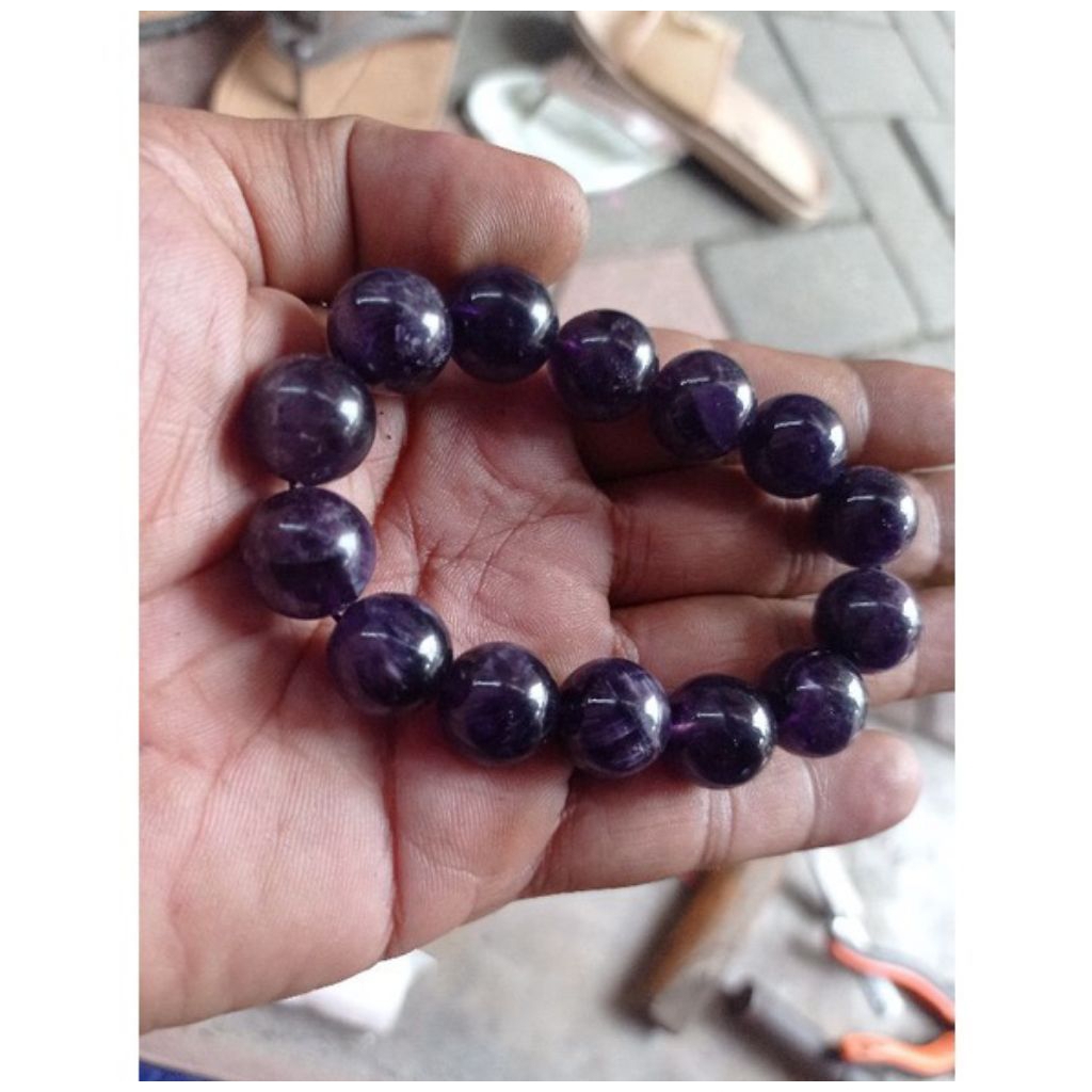 Gelang Batu Alam Kecubung Wulung Jumbo Original 14 mm