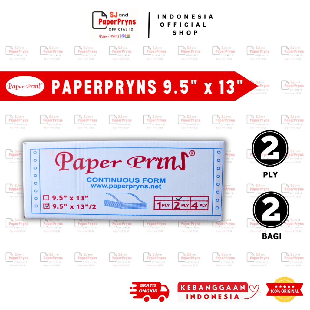 

PAPERPRYNS Kertas Continuous Form 9,5" × 13/2" - BAGI 2 (2 PLY) NCR Sheets