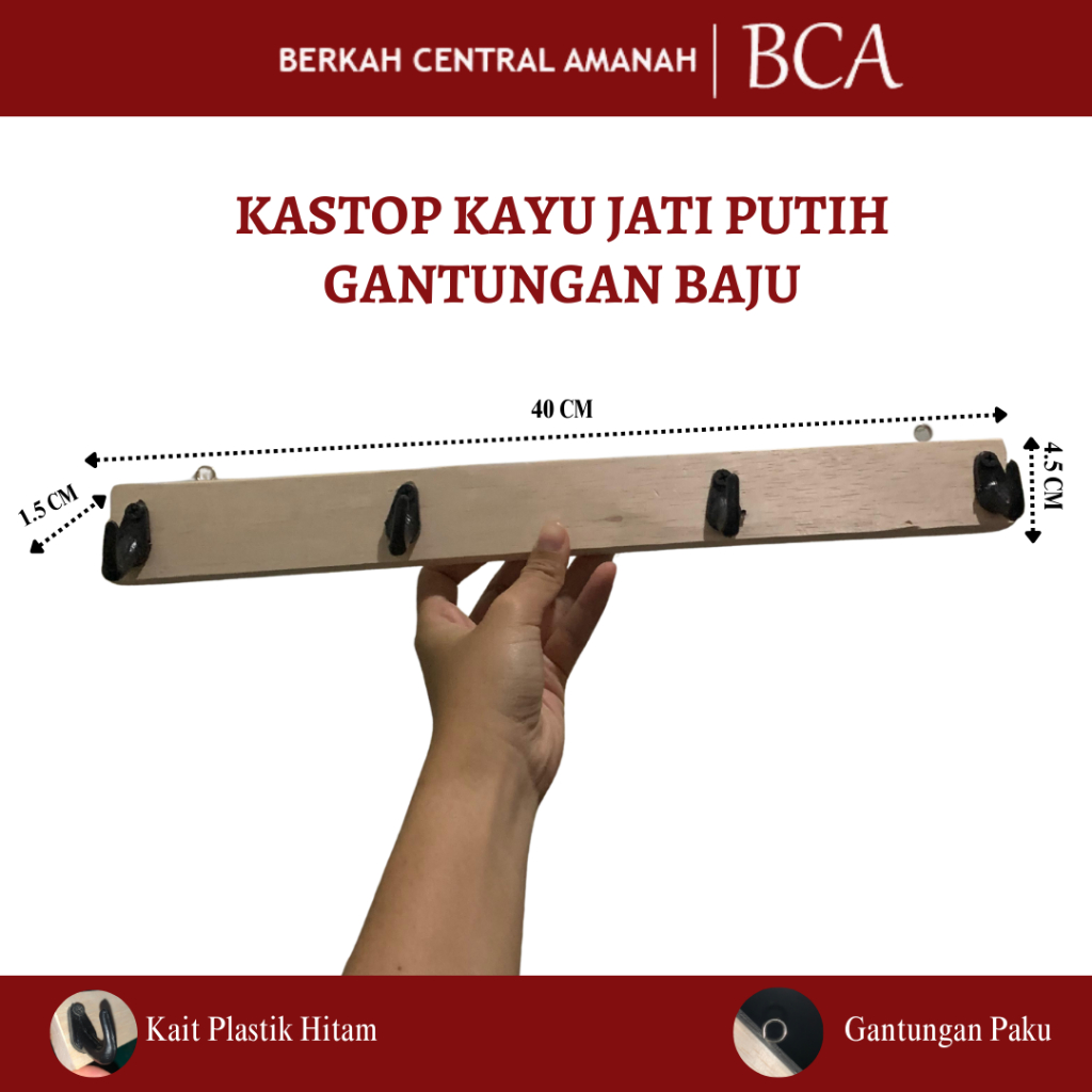 Kastop Gantungan Baju Kayu Jati Putih 4 Kait – Gantungan Dinding Minimalis