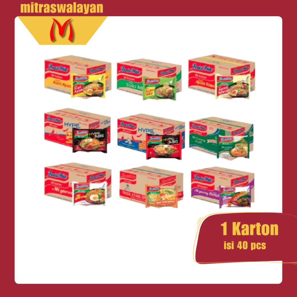 

INDOMIE Mie Instan Goreng & Kuah 1 Karton isi 40 pcs - All Varian