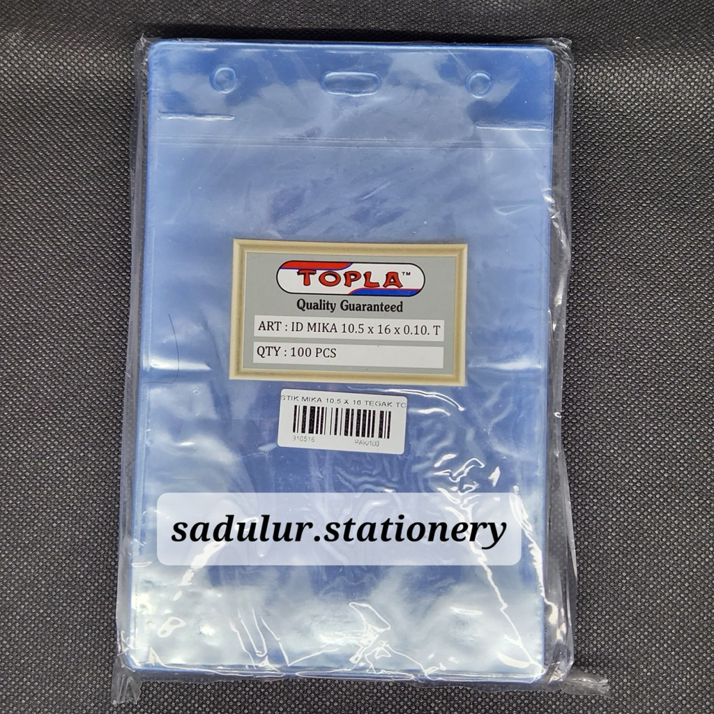 

Plastik name tag / plastik ID card / plastik ujian/ mika ID card Topla ukuran 10.5x16cm TEGAK Vertikal (1pak isi 100pcs)