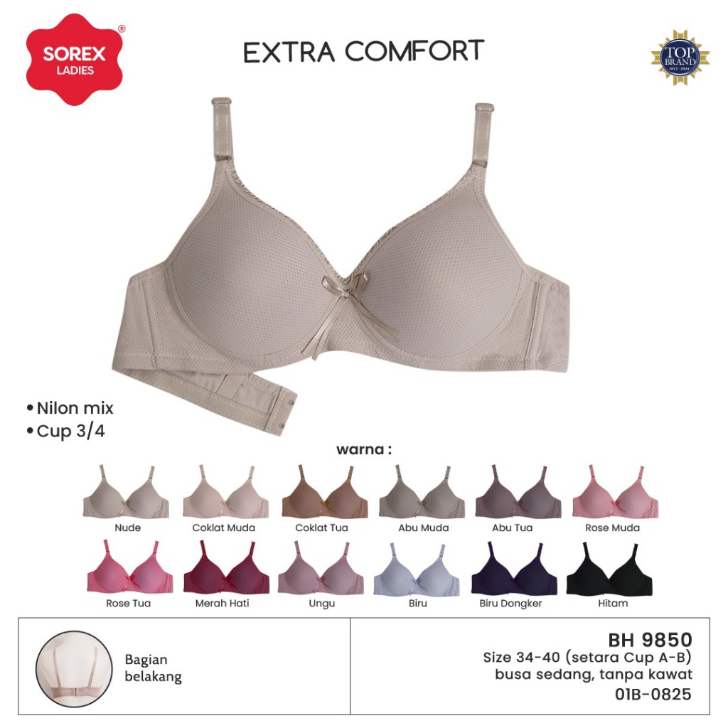 Sorex Bra Extra Comfort Busa Tanpa Kawat Kait 2 Setara Cup A-B BH 9850