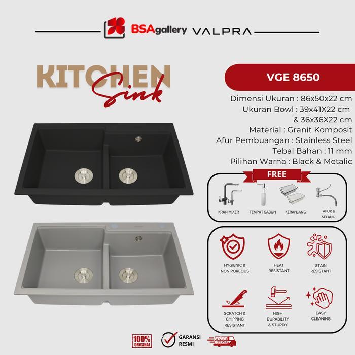 Granite Kitchen Sink V-GE 8650BK+ KERAN / BAK CUCI VALPRA BAHAN GRANIT