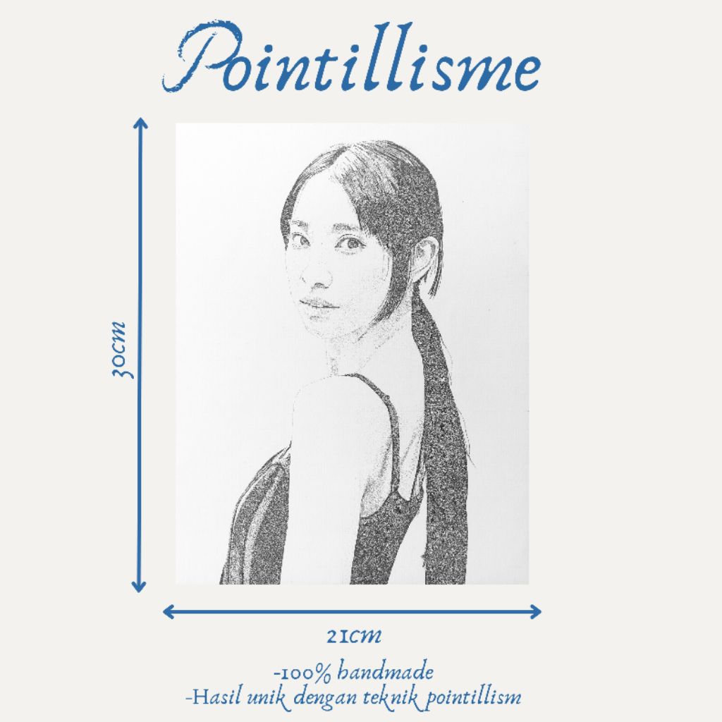 

Sketsa Wajah Hitam Putih Style Pointillism/Titik Satu Wajah(single) Ukuran A4(21×30) Untuk Kado Atau Dekorasi Dinding