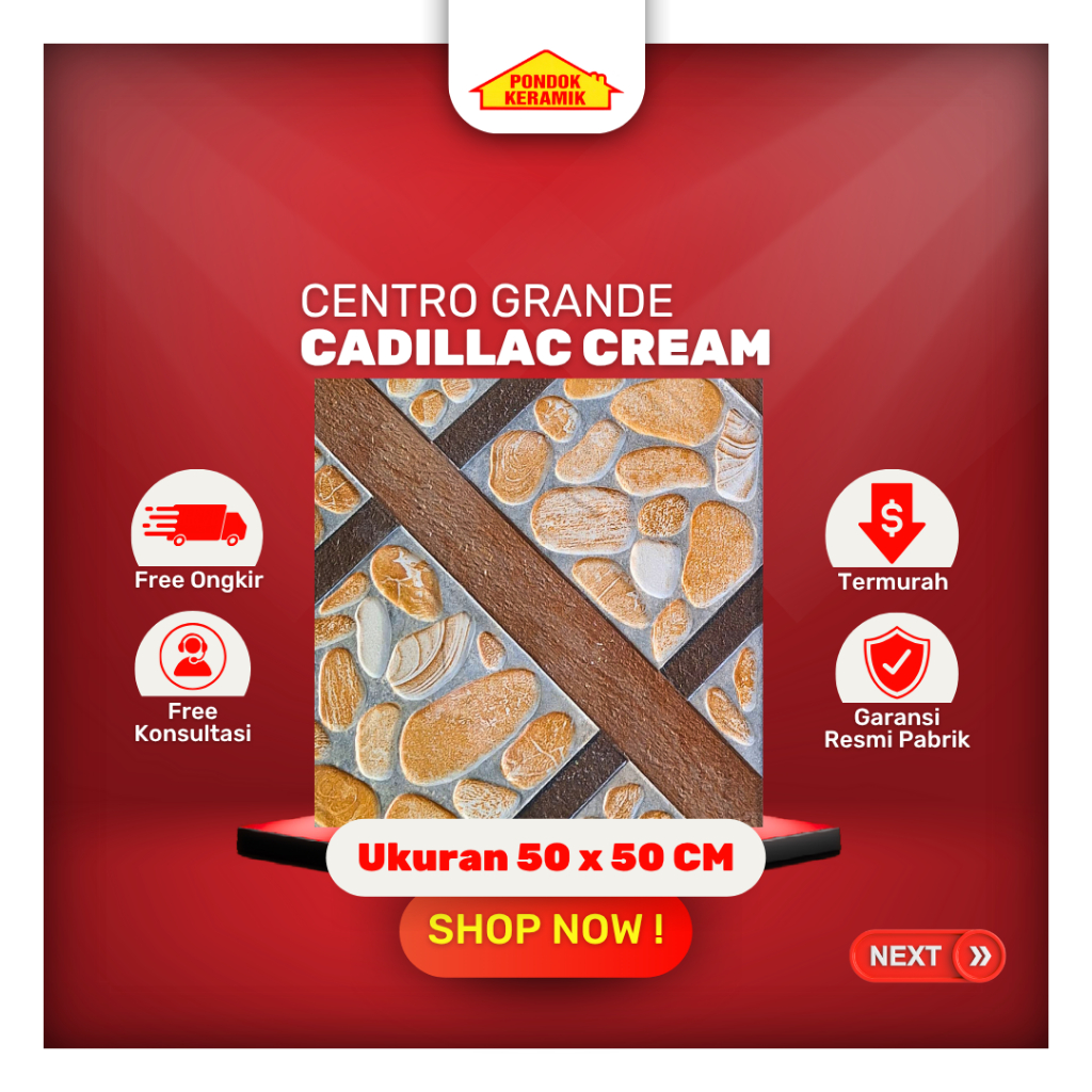 Keramik Lantai Centro Grande 50x50 Cadillac Cream Matte Motif Batu Alam Cream Coklat