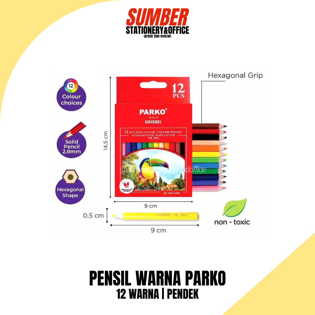 

Pensil Warna Parko 12 Warna Pendek Half – [1 Pack] (902E)