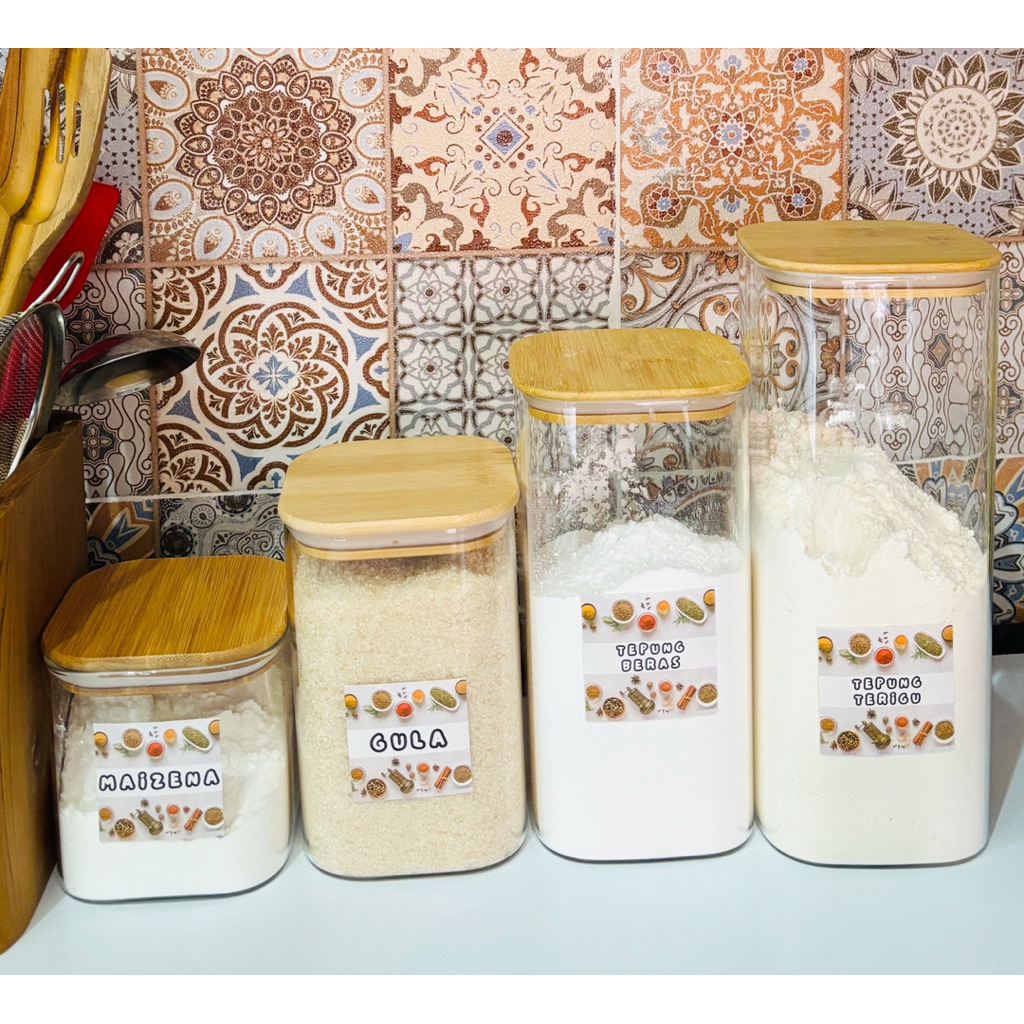 Toples Bumbu Dapur Wadah Garam Gula Tepung Jar Kaca Vintage Estetik Perlengkapan Kitchen Bahan Masak