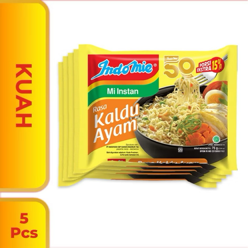 

Paket 5 Pcs Indomie Mi Instan Kaldu Ayam 72 g