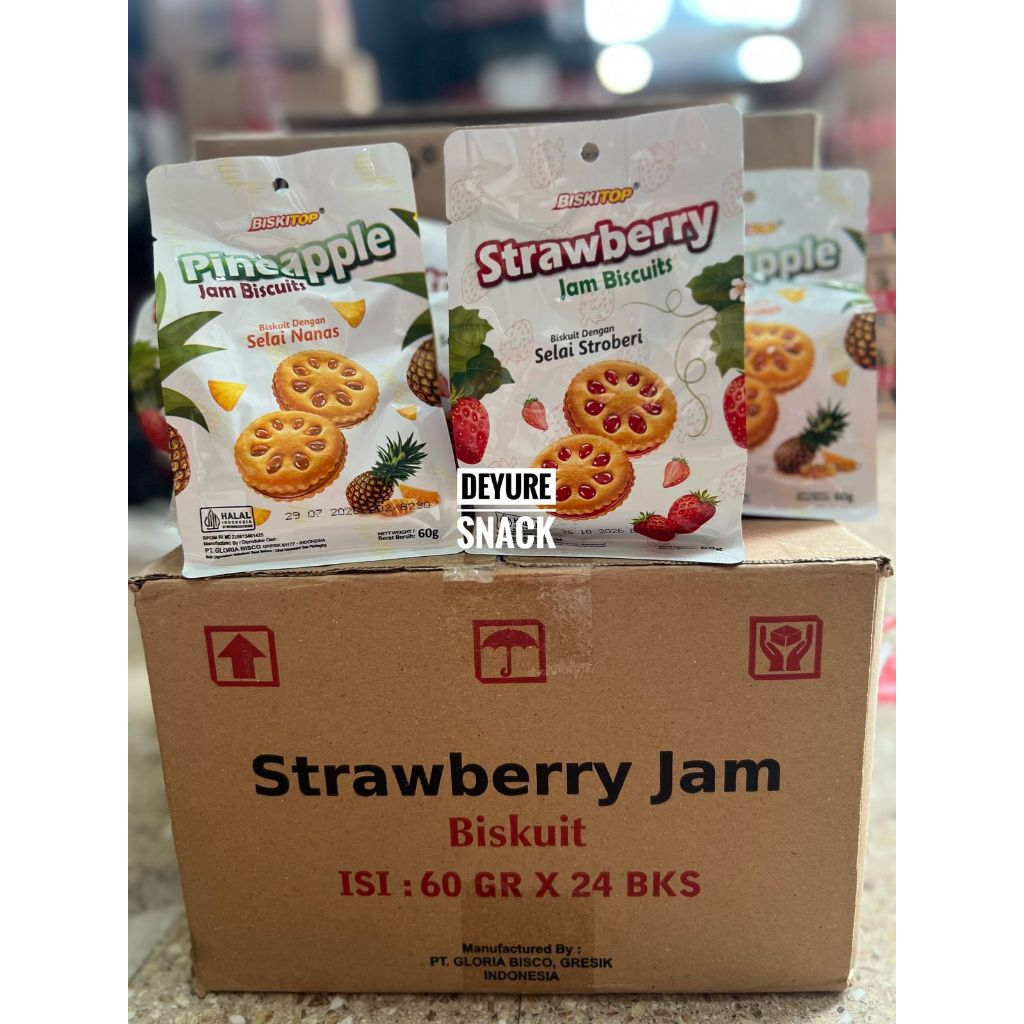 

BISKITOP JAM BISKUIT STRAWBERY NANAS 1 KARTON ISI 60GR X 24 PCS
