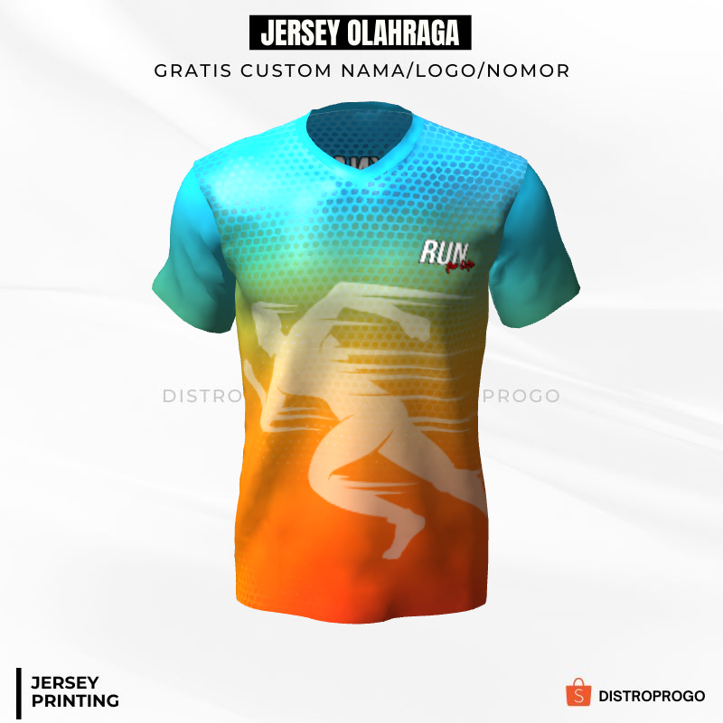 Kaos Jersey Lari Biru Orange Motif Polkadot 504 - Jersey Olahraga Full Printing