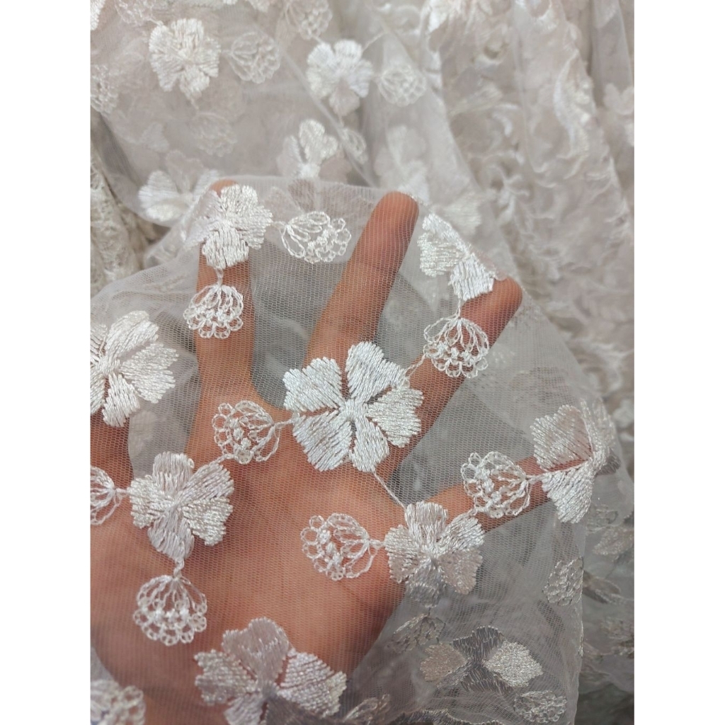 kain tile bordir Premium  - kain tile bordir motif bunga  - kain tile bordir mewah ( BW ) s