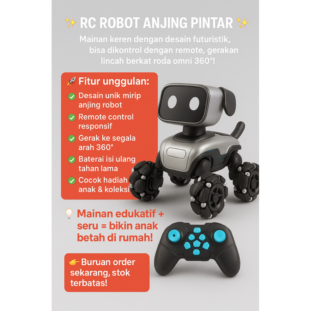 RC Robot Anjing Pintar Remote Control Mainan Edukatif Anak Bisa Jalan 360° Rechargeable