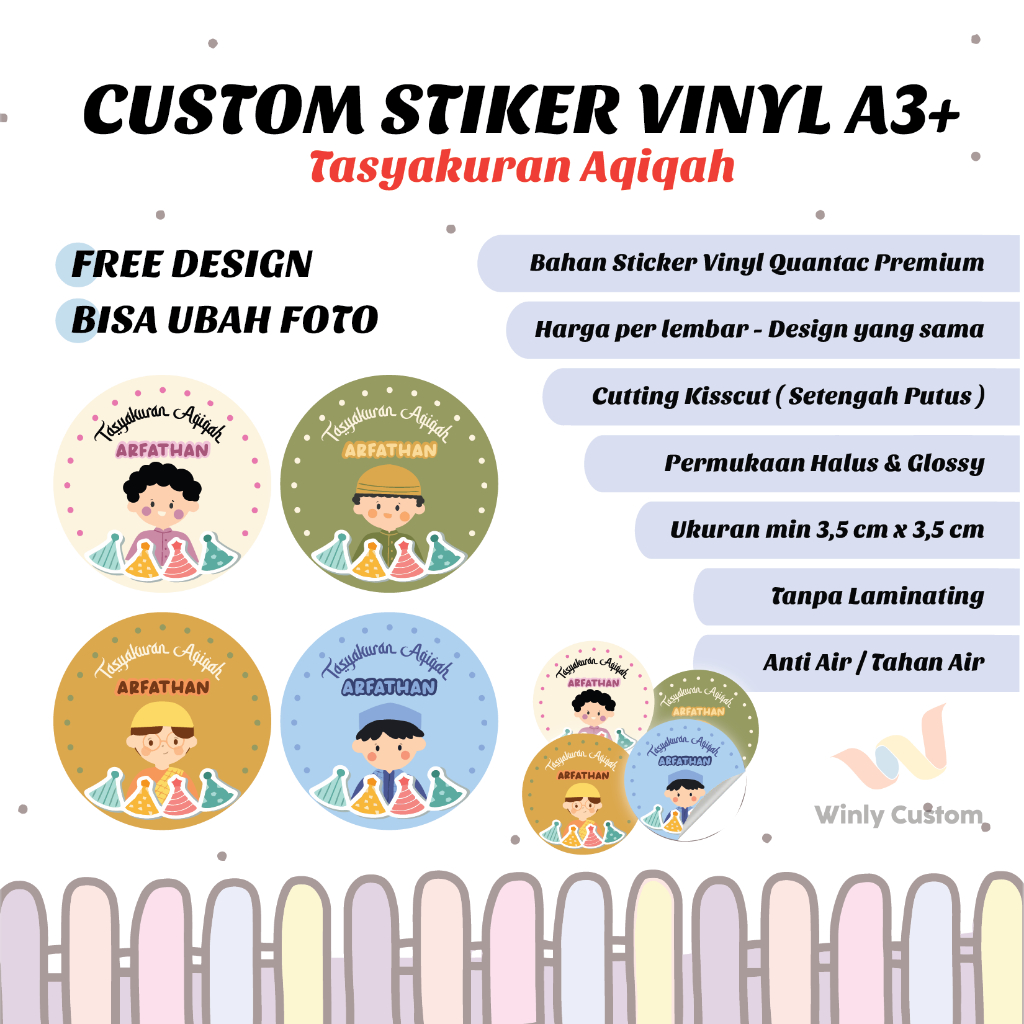 

Cetak Stiker Aqiqah Tasyakuran Edition Vinyl Anti Air Waterproof A3+ Kisscut Label Makanan Online Shop Vynil Vinil Bulat