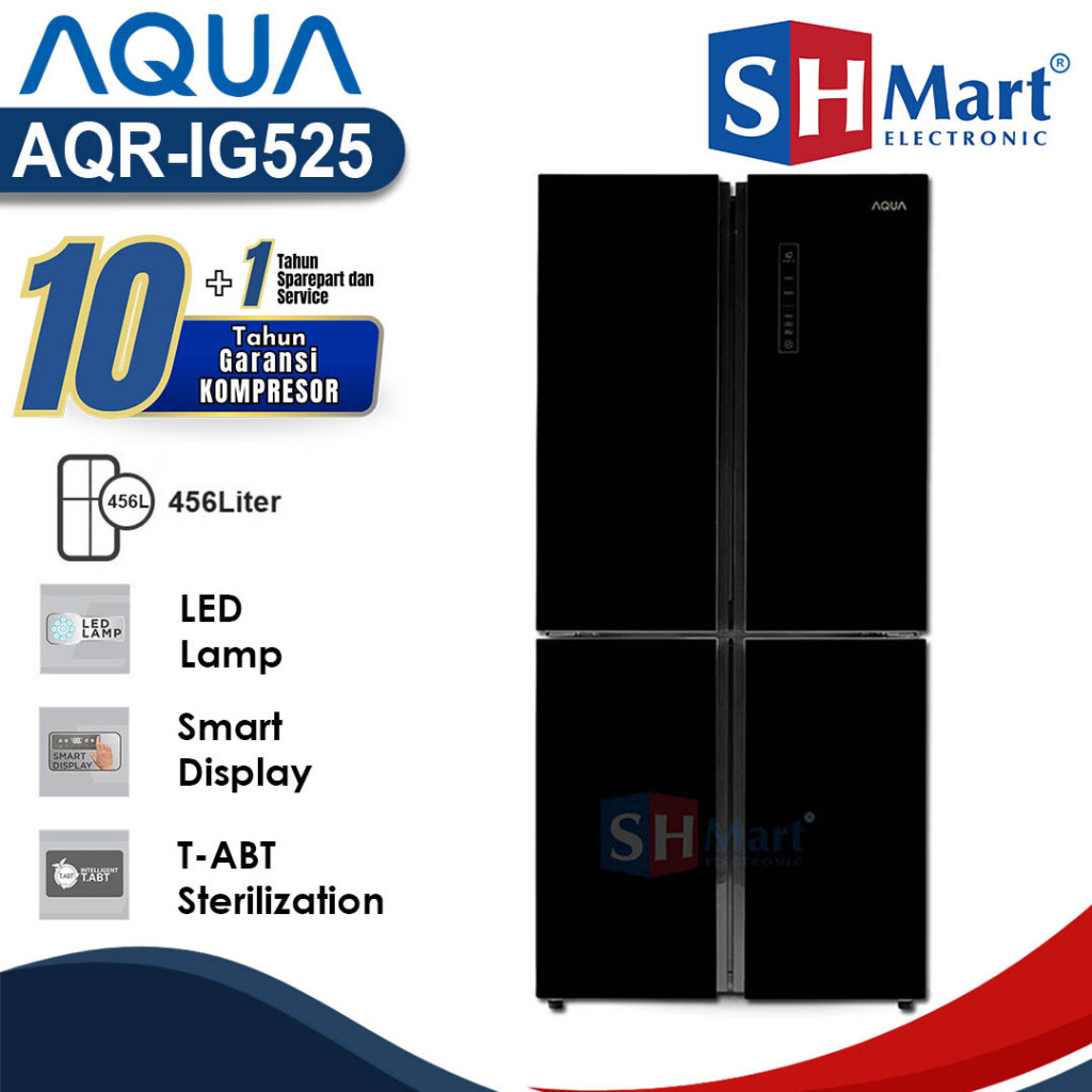 KULKAS AQUA SIDE BY SIDE 4 PINTU KAPASITAS 456 LITER AQR-IG525 / AQRIG525 INVERTER GARANSI RESMI
