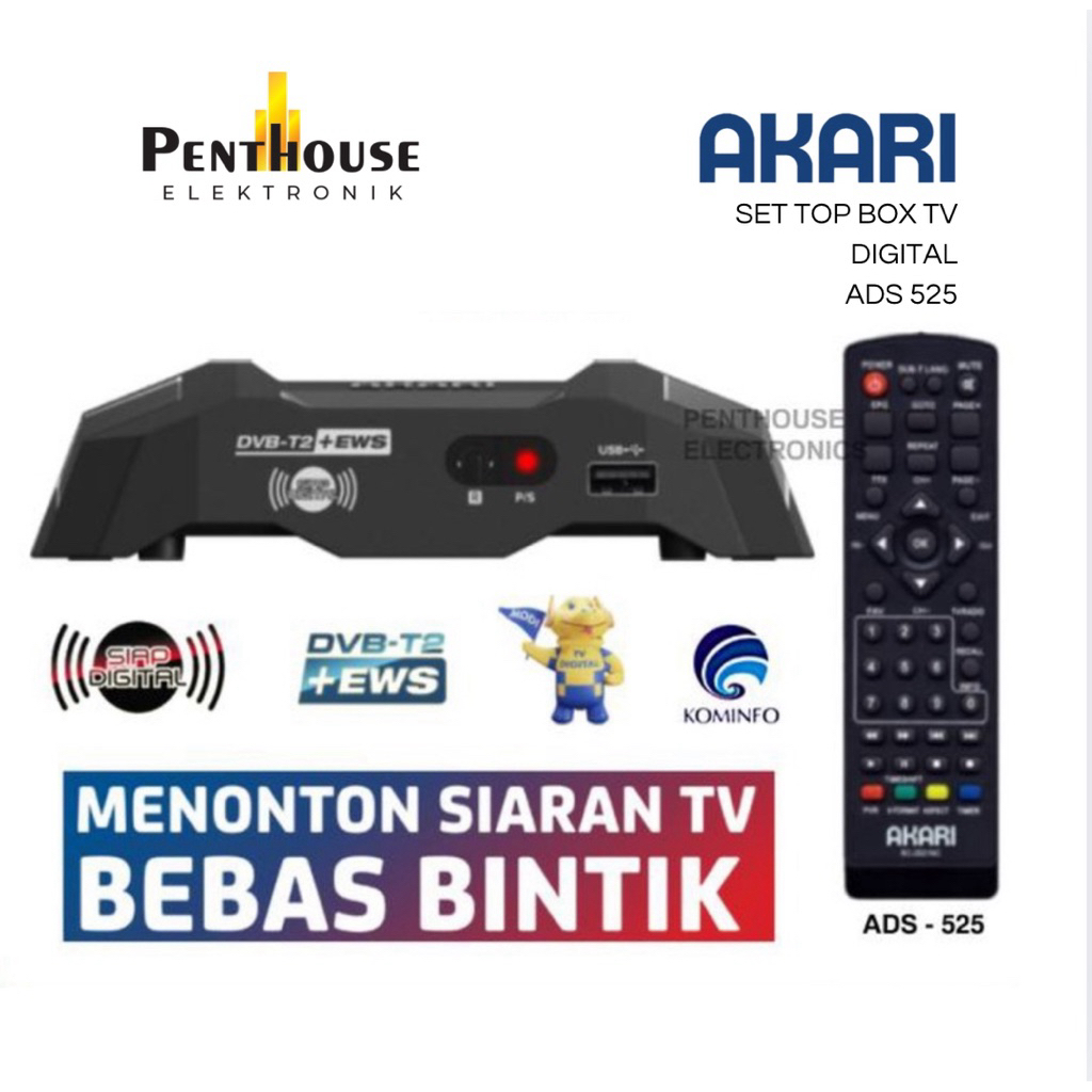 Akari Set Top Box ADS 525 Digital TV Receiver STB DVB-T2 ADS525