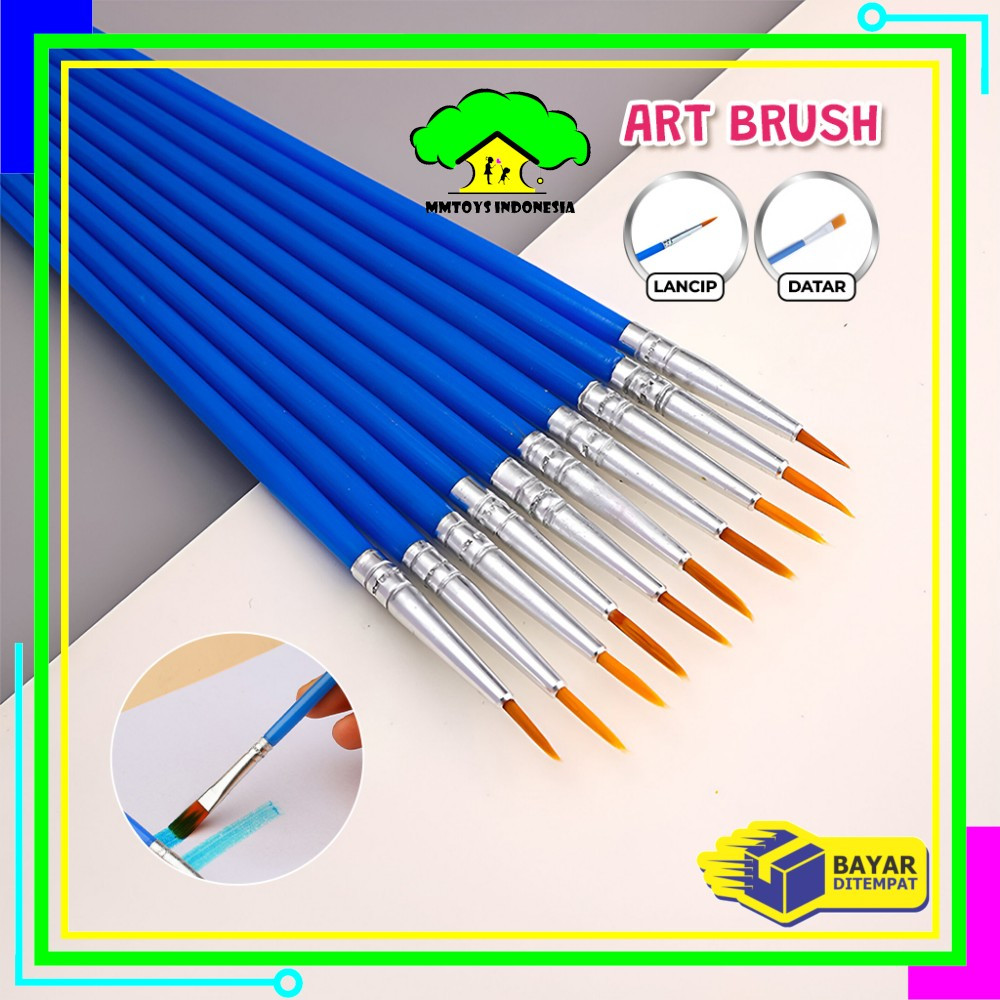 

EC MI-A98 Kuas Lukis Cat Air Paint Brush Nilon Ujung Pointed dan Flat / Kuas Kecil Lancip Datar Art Brush Cat Minyak Akrilik