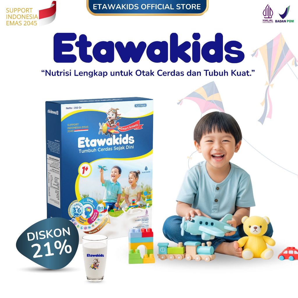 

Etawakids Paltinum Susu Kecerdasan Anak Nutrisi DHA, Omega 3,6, Kalsium, Oat & Vitamin Lengkap 1 Box