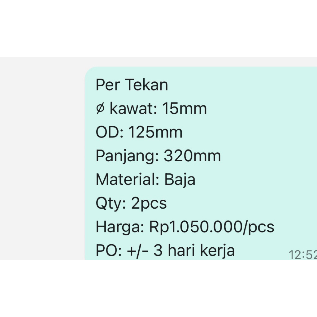 Per Spring pegas Tekan OD 125mm Kawat 15mm Panjang 320mm Baja