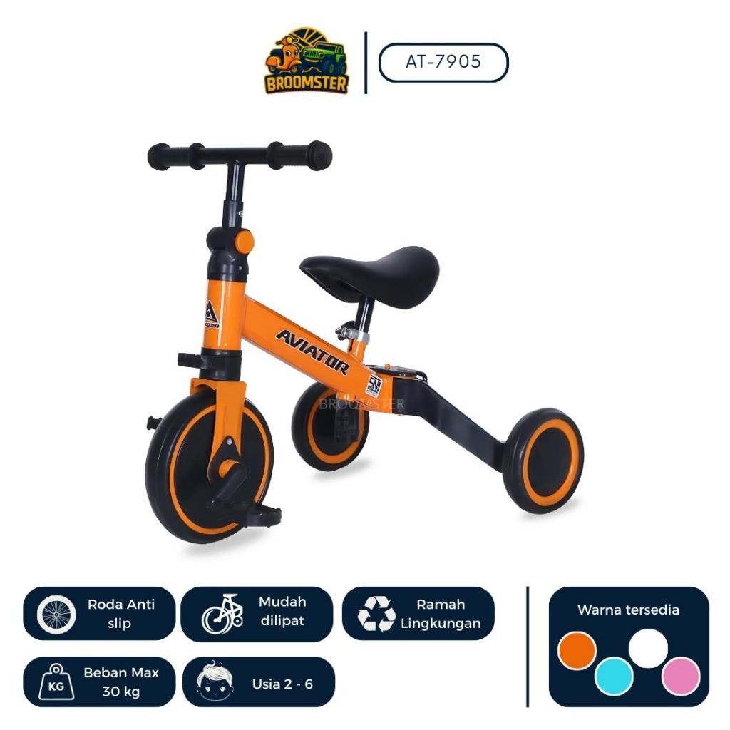 Broomster | Balance Bike Roda Tiga Aviator ET 7905 | Sepeda Keseimbangan Anak Favorit | ET 7905