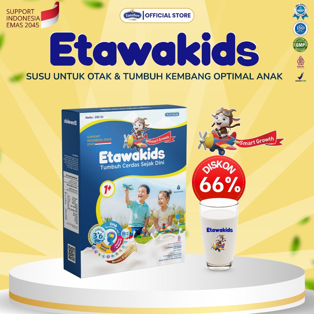 

Susu Etawakids Susu Etawa Untuk Kecerdasan dan Tumbuh Kembang Anak Kemasan 250gr Paket 1 BOX