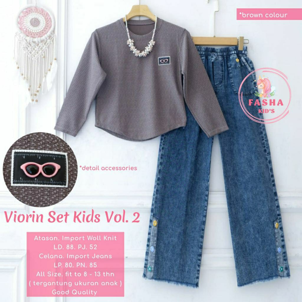 Viorin setcel anak remaja perempuan usia 8-13 tahun setelan knit