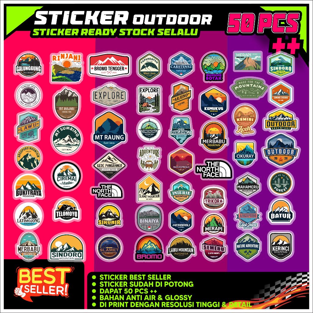 

Sticker outdoor pendaki gunung 50 picis sudah cutting & anti air