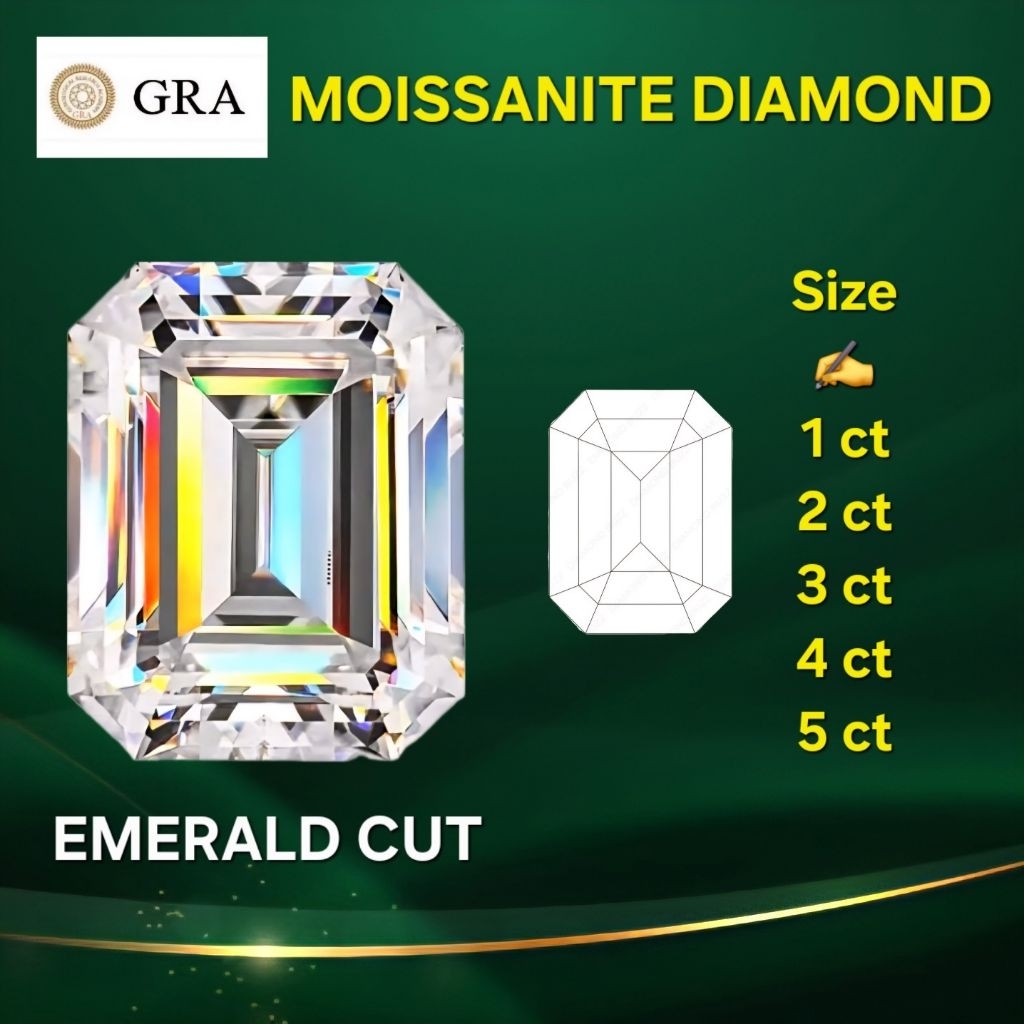 [COD] BATU PERMATA MOISSANITE DIAMOND GRA PREMIUM D [EMERALD CUT]